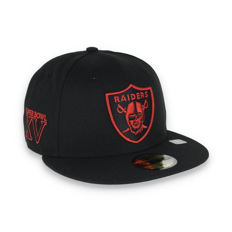 Las Vegas Raiders Shield Super Bowl XV Side Patch New Era 59Fifty Fitted-Black