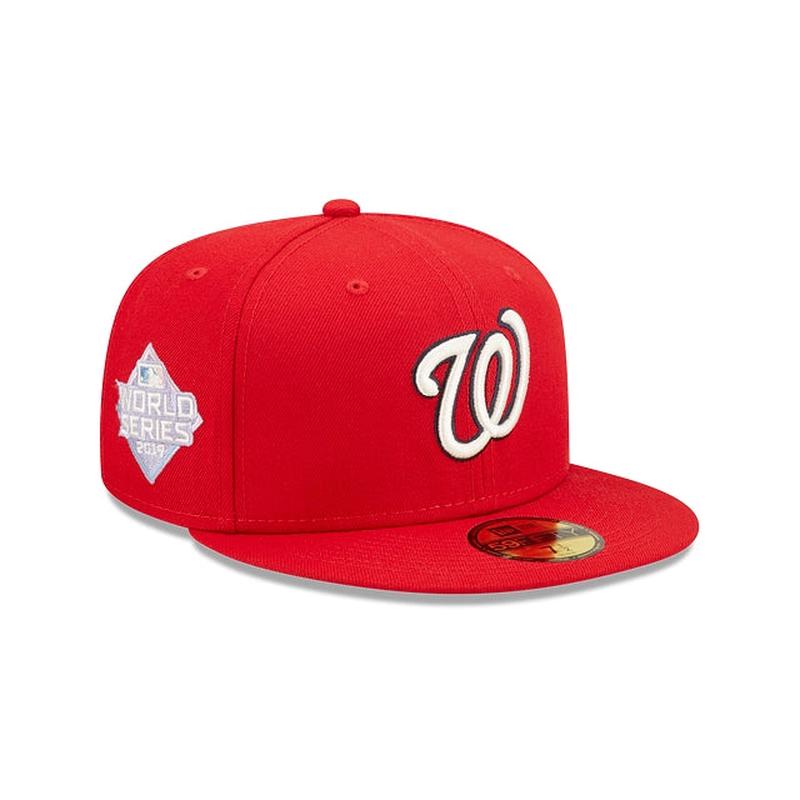 NEW ERA WASHINGTON NATIONALS 2019 WORLD SERIES POP SWEAT 59FIFTY FITTED LILAC BOTTOM
