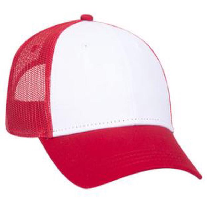 OTTO CAP 5 Panel Mid Profile Mesh Back Trucker Youth Hat Red/White