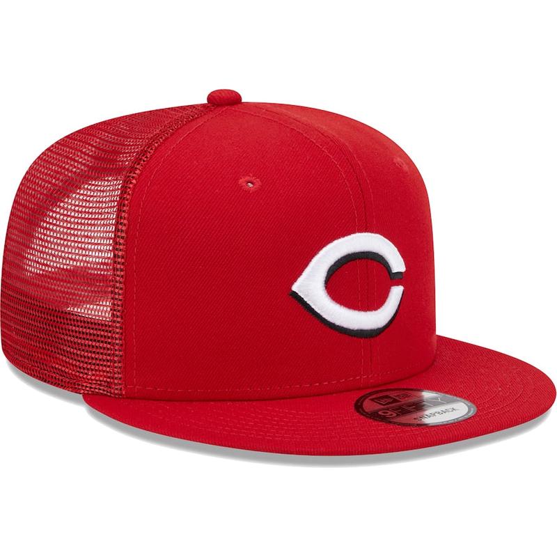 New Era Cincinnati Reds Team Color 9FIFTY Trucker Snapback Hat-Red