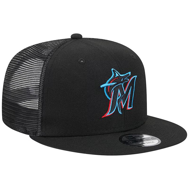 New Era Miami Marlins Team Color 9FIFTY Tucker Snapback Hats-Black