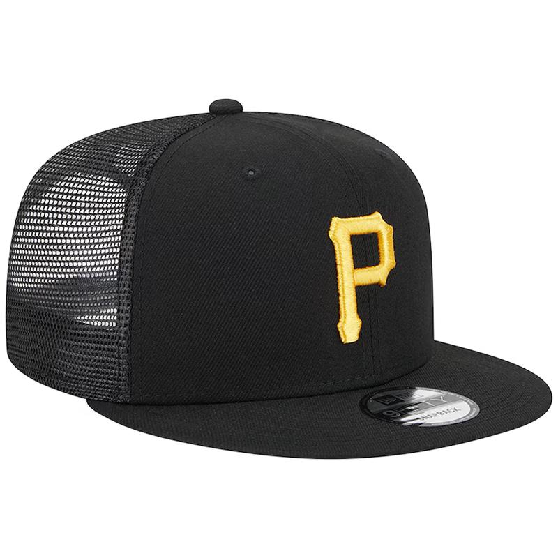 New Era Pittsburgh Pirates Team Color 9FIFTY Trucker Snapback Hat-Black