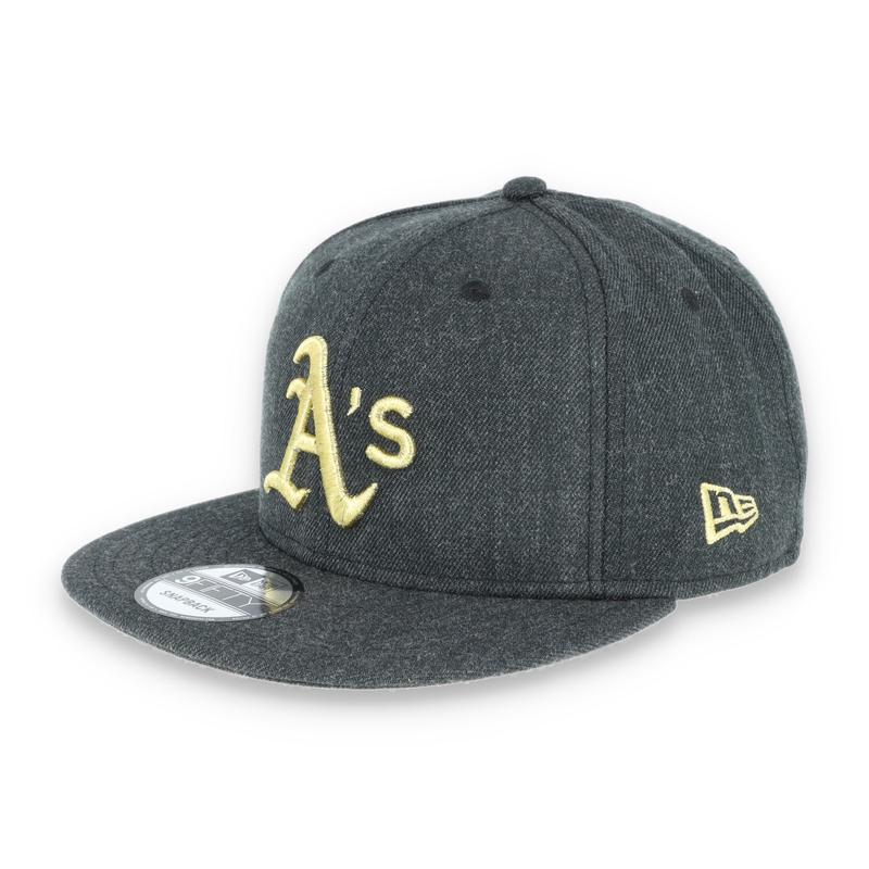 Oakland Athletics New Era 9FIFTY Adjustable Snapback Hat-Heather Black/Gold
