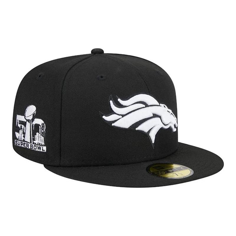 New Era Denver Broncos 50th Super Bowl Side Patch 59FIFTY Fitted Black & White Hat