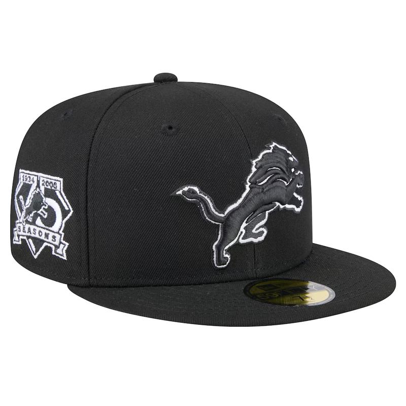 New Era Detroit Lions 75th Season Side Patch 59FIFTY Fitted Black & White Hat