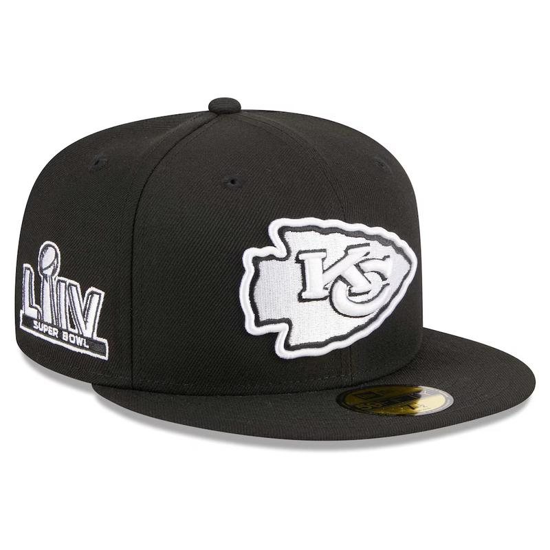 New Era Kansas City Chiefs LIV Super Bowl Side Patch 59FIFTY Fitted Black & White Hat