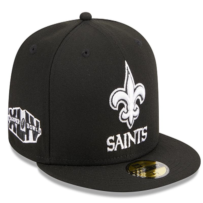 New Era New Orleans Saints XLIV Super Bowl Side Patch 59FIFTY Black & White Hat