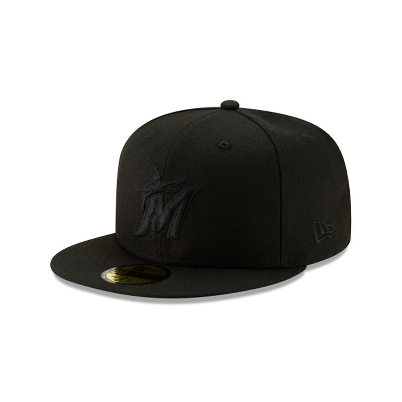 MIAMI MARLINS NEW ERA 59FIFTY FITTED-BLACK ON BLACK