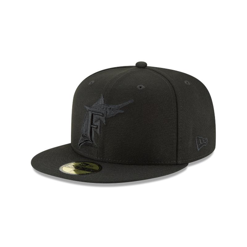New Era Florida Marlins 59FIFTY Fitted Hat- BLACK ON BLACK