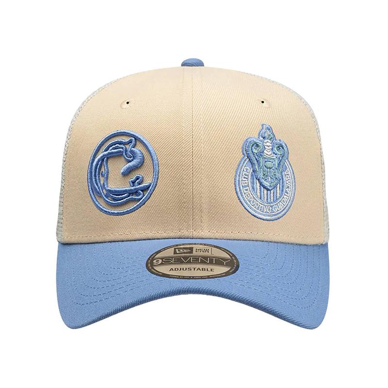 New Era Club Chivas 9Seventy Truckers Snapback Hat-Khaki/Baby Blue