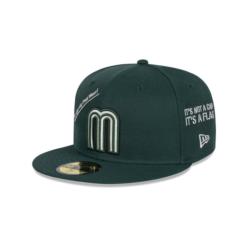 New Era Mexico Anniversary Logos Stone 59FIFTY Fitted Hat- Dark Green