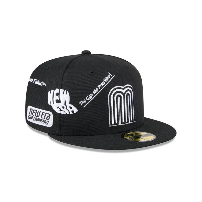 New Era Mexico Anniversary Logos  59FIFTY Fitted Hat-Black/White