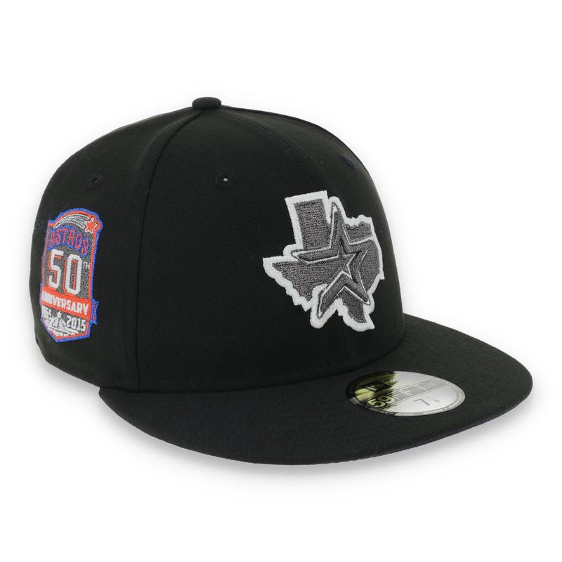 New Era Houston Texas 50th Anniversary Side Patch 59FIFTY Fitted Hat-Metallic Grey/Black