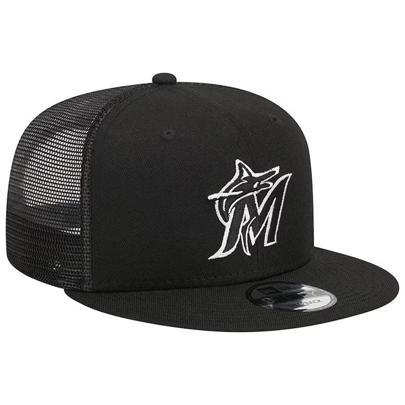 New Era Miami Marlins 9FIFTYTrucker Snapback Hat-Black/White