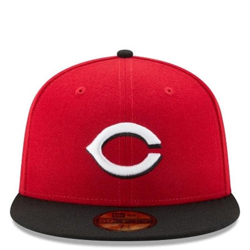CINCINNATI REDS NEW ERA ROAD AUTHENTIC COLLECTION 59FIFTY FITTED-ON-FIELD COLLECTION-RED/BLACK